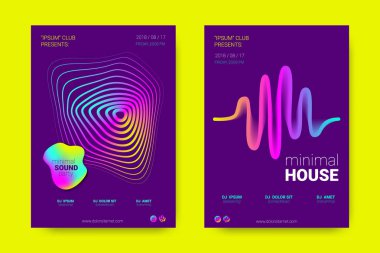 Müzik posterler dalga çizgileri ve distorsiyon.