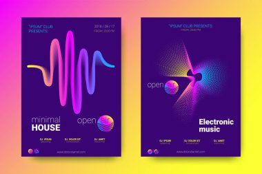 Müzik posterler ekolayzer ve dalga renkli çarpık çizgili.