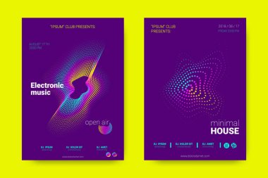 Müzik posterler dalga çizgileri ve distorsiyon.