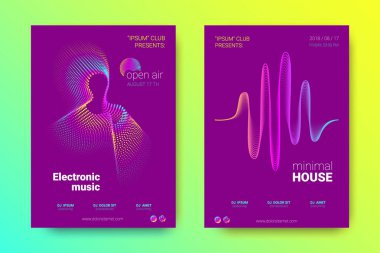 Müzik poster seti dalga çizgileri ve distorsiyon.