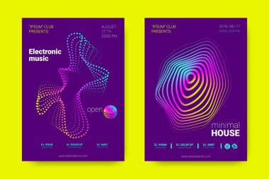 Müzik posterler dalga çizgileri ve distorsiyon.