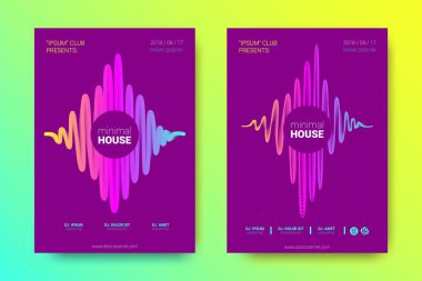 Müzik poster seti dalga çizgileri ve distorsiyon.