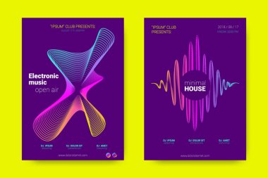 Müzik posterler dalga çizgileri ve distorsiyon.