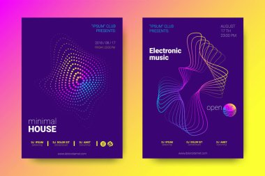 Müzik posterler ekolayzer ve dalga renkli çarpık çizgili.