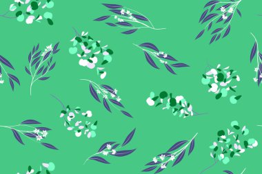 Tropikal Seamless modeli. Vektör Okaliptüs yaprakları ve güzel çiçek öğeleri. Botanik yaz arka plan. Zarif tropikal Seamless modeli düğün tasarım, baskı, tekstil, kumaş, ambalaj için.