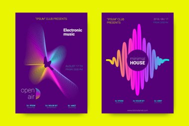 Müzik posterler dalga çizgileri ve distorsiyon.