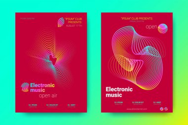 Elektronik müzik gece partisi el ilanı. Soyut vektör arka plan. Equalizer'ı ve renkli dalga satırları. En az müzik Fest el ilanı tasarımı. Mermi bozulma. House müzik olay trendy parlak el ilanları.