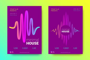 Müzik poster seti dalga çizgileri ve distorsiyon.