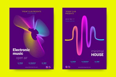 Müzik posterler dalga çizgileri ve distorsiyon.