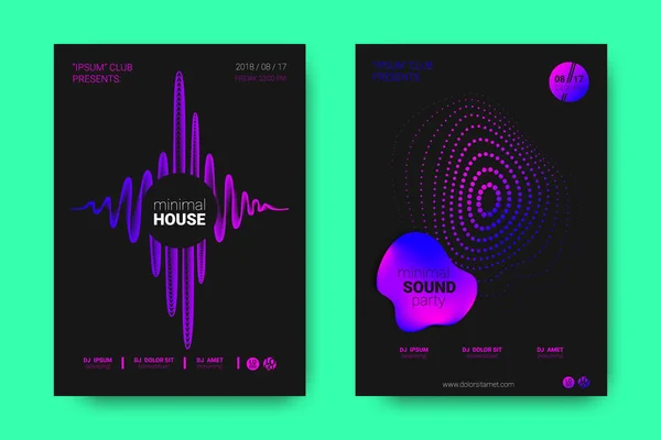 Muziek Posters met Equalizer en Wave vervormde cirkels. — Stockvector