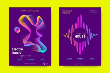 Müzik posterler dalga çizgileri ve distorsiyon.