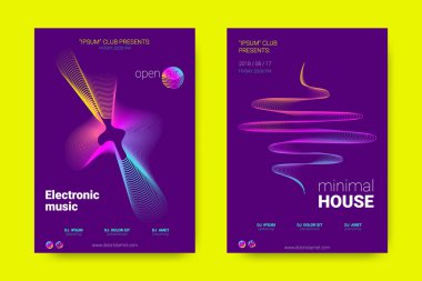 Müzik posterler dalga çizgileri ve distorsiyon.