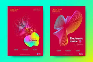 Renkli müzik afişlerin dalgalar ve çarpık mermi ile.