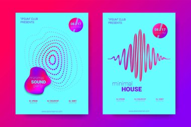 Equalizer'ı ve dalga renkli bozuk mermi ile müzik el ilanları.