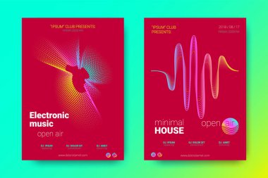 Renkli müzik afişlerin dalgalar ve çarpık mermi ile.