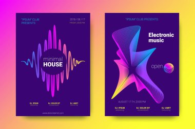 Müzik posterler ekolayzer ve dalga renkli çarpık çizgili.