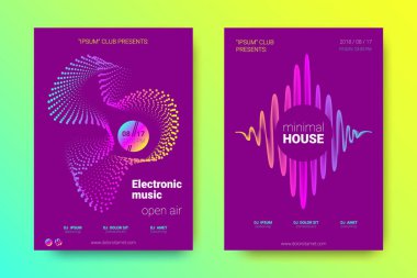 Müzik poster seti dalga çizgileri ve distorsiyon.