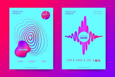 Equalizer'ı ve dalga renkli bozuk mermi ile müzik el ilanları.