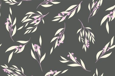 Okaliptüs vektör. Renkli Dikişsiz desen vektör yaprak, dal ve çiçek öğeleri ile. Düğün tasarım, kumaş, tekstil, zarif arka plan elbise. Okaliptüs vektör Pastel renk tasarımı.