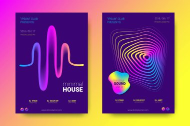 Müzik posterler ekolayzer ve dalga renkli çarpık çizgili.