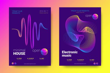 Müzik posterler ekolayzer ve dalga renkli çarpık çizgili.