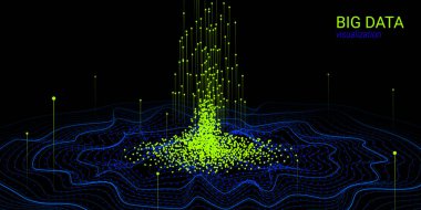 Veri akışı analizi. Fraktal 3d Görselleştirme. Dijital büyük verileri sıralama. Kozmik dalga illüstrasyon bozulma ve hareket ile. Vektör fraktal öğesi. Teknolojik altyapı fütüristik sistemi ile.