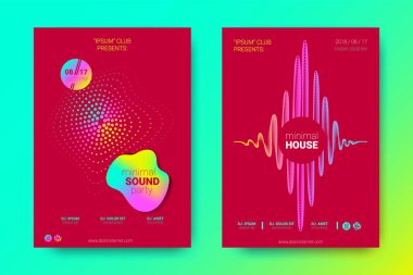 Renkli müzik afişlerin dalgalar ve çarpık mermi ile.