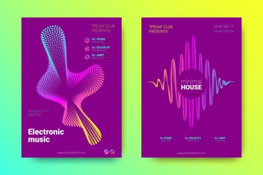 Müzik poster seti dalga çizgileri ve distorsiyon.