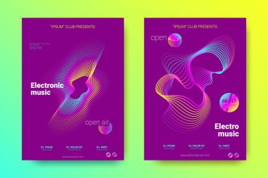 Müzik poster seti dalga çizgileri ve distorsiyon.