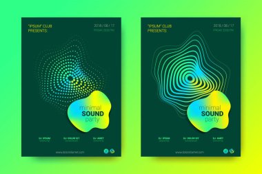 Elektronik müzik olay ses dalgası Poster. Arka plan degrade daire ve çizgili. Renkli noktalı çizgili bozulma. Parlak Modern tarzı el ilanı. Dalga ekolayzır ile vektör kapak.