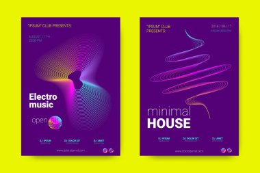 Müzik posterler dalga çizgileri ve distorsiyon.