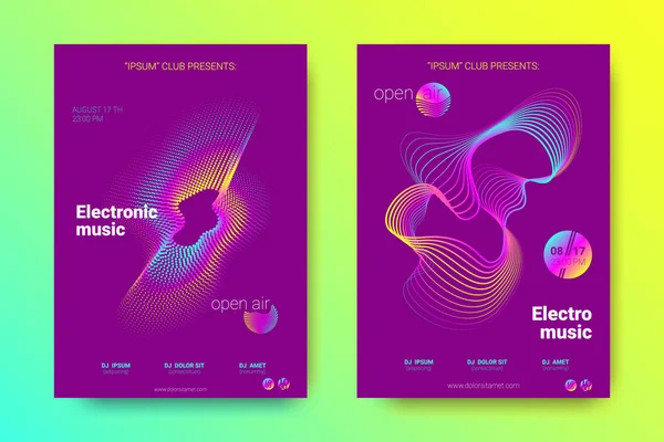 Müzik poster seti dalga çizgileri ve distorsiyon.