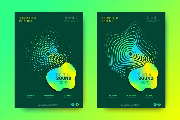 Elektronik müzik olay ses dalgası Poster. Arka plan degrade daire ve çizgili. Renkli noktalı çizgili bozulma. Parlak Modern tarzı el ilanı. Dalga ekolayzır ile vektör kapak.