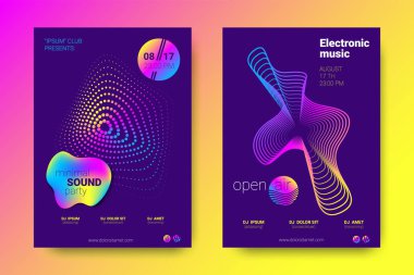Müzik posterler ekolayzer ve dalga renkli çarpık çizgili.