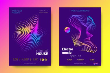 Müzik posterler ekolayzer ve dalga renkli çarpık çizgili.