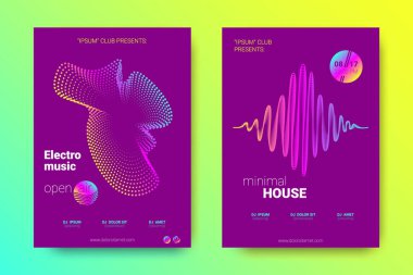 Müzik poster seti dalga çizgileri ve distorsiyon.