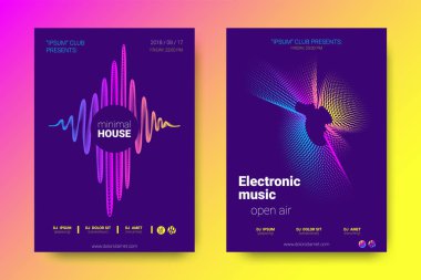 Müzik posterler ekolayzer ve dalga renkli çarpık çizgili.