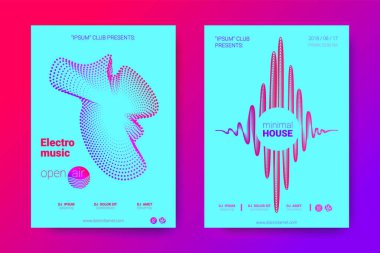 Equalizer'ı ve dalga renkli bozuk mermi ile müzik el ilanları.