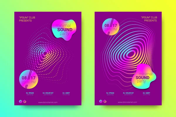 Müzik poster seti dalga çizgileri ve distorsiyon. — Stok Vektör