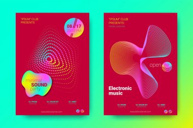 Renkli müzik afişlerin dalgalar ve çarpık mermi ile.