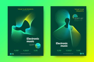 Elektronik müzik Fest poster. Vektör bozuk mermi ve şeritler.