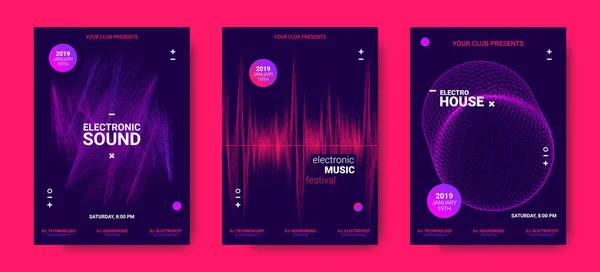 Electronic Music Posters with Sound Amplitude. — Stock Vector