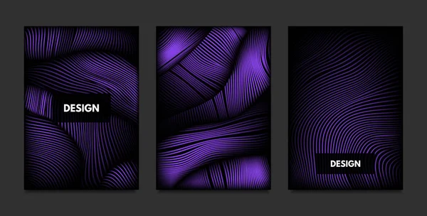 Distorsión de rayas. Fondos abstractos con gradiente vibrante y líneas de onda. Plantillas de cubierta ultravioleta con volumen y efecto metálico. Formas distorsionadas para la presentación de negocios, folleto . — Archivo Imágenes Vectoriales