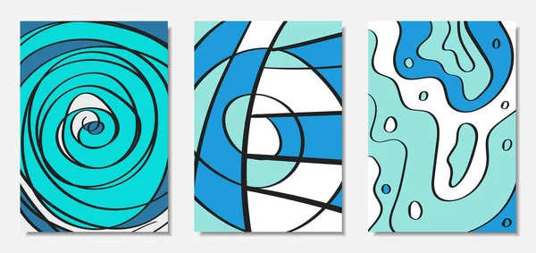 Housses vectorielles réglées dans le style dessiné à la main. Blue Abstract Backgrounds with Handwritten Wavy Lines and Shapes, Spirals, Dots. Illustration Hipster créative. Scribble. abstractions vectorielles pour Fonds d'écran . — Image vectorielle