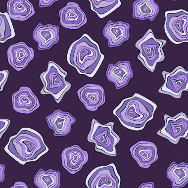 Dalgalı deforme noktalar. Mor arka plan. Bozuk daireler ile Seamless modeli. Vektör Psychedelic illüstrasyon renkli mermi. Dalga Dikişsiz desen kumaş, tekstil, kumaş tasarımı için.