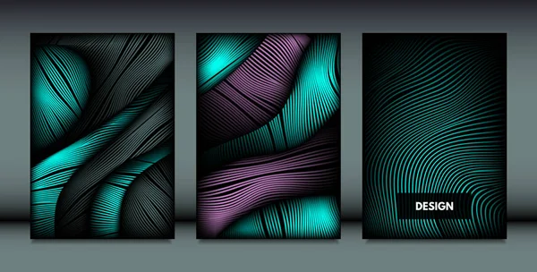 Líneas onduladas en movimiento. Fondos abstractos con gradiente vibrante y efecto metálico en estilo futurista. Abstracción vectorial 3D con distorsión de formas. Líneas onduladas para la cubierta, folleto . — Vector de stock