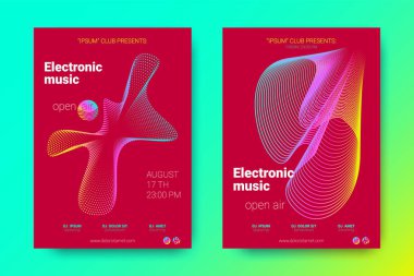 Renkli müzik afişlerin dalgalar ve çarpık mermi ile.