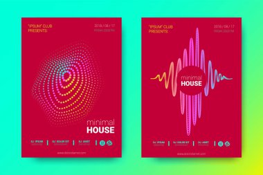 Renkli müzik afişlerin dalgalar ve çarpık mermi ile.