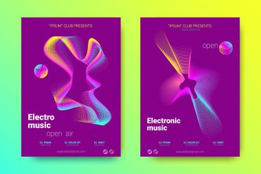 Müzik poster seti dalga çizgileri ve distorsiyon.