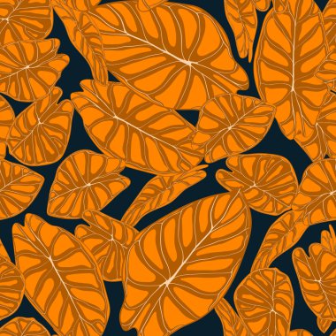 Sorunsuz tropikal arka plan. Alocasia veya Philodendron suluboya tarzında vektör yaprak. Orman bitkilerin yaprakları. Tekstil, kumaş tasarım, kumaş, dekor, sarma, karo için egzotik Seamless modeli.